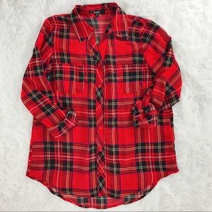 Red Sheer Plaid Top